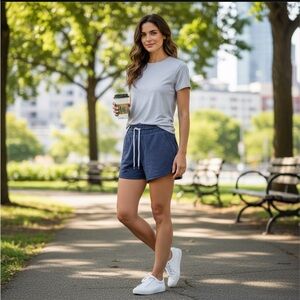 Champion Grey Blue Women's Athletic Shorts drawstring elastic waistband size L